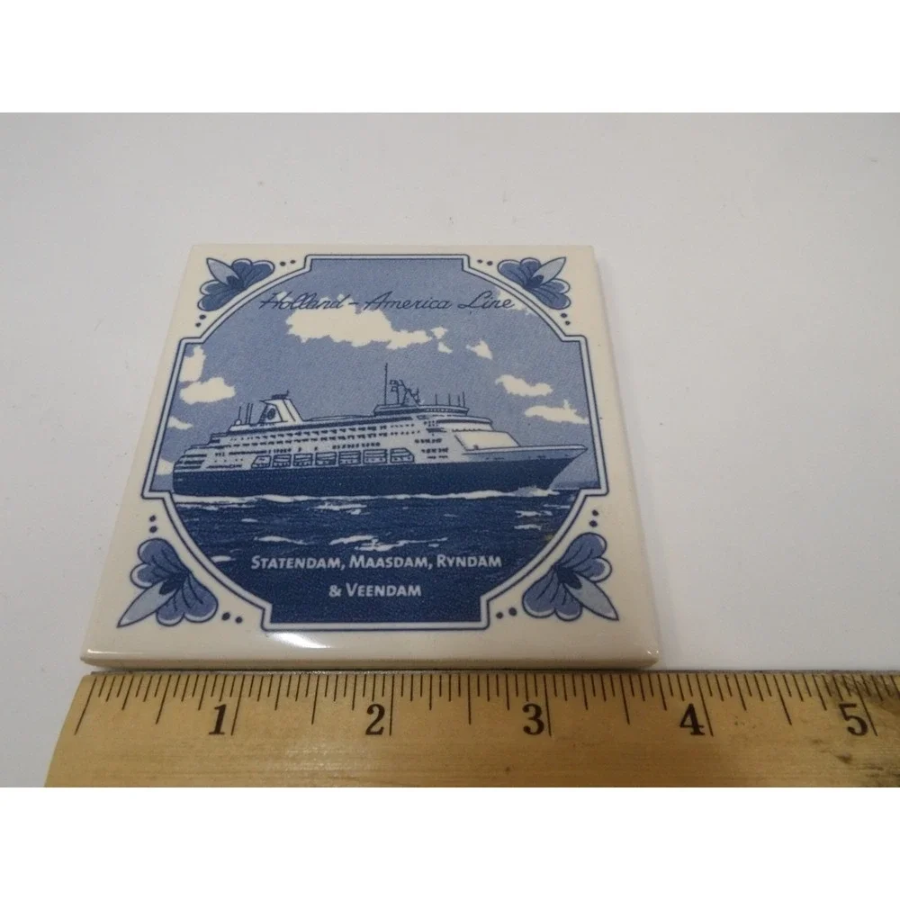 Holland America Cruise Line Blue Delft Tile Coaster Statendam Ship